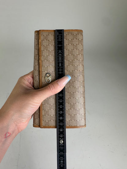 Vintage Celine Macadam Canvas Wallet Beige Tan