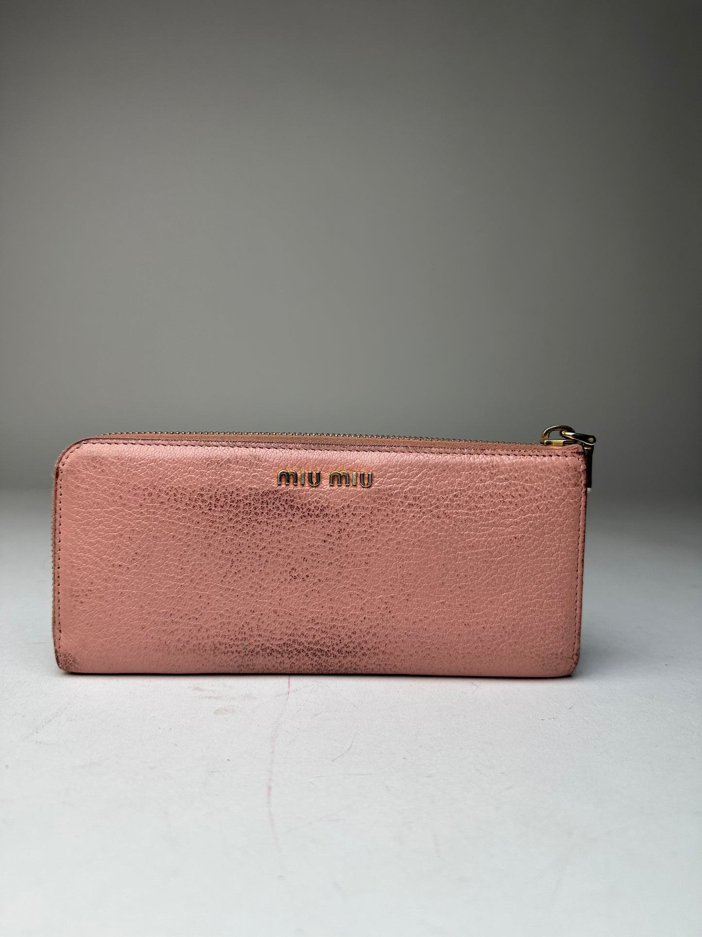 Vintage Miu Miu Studded Leather Zippy Wallet Pink