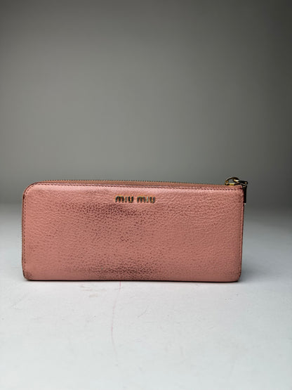 Vintage Miu Miu Studded Leather Zippy Wallet Pink