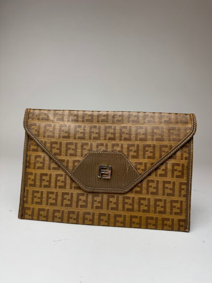Vintage Fendi FF monogram Leather clutch brown