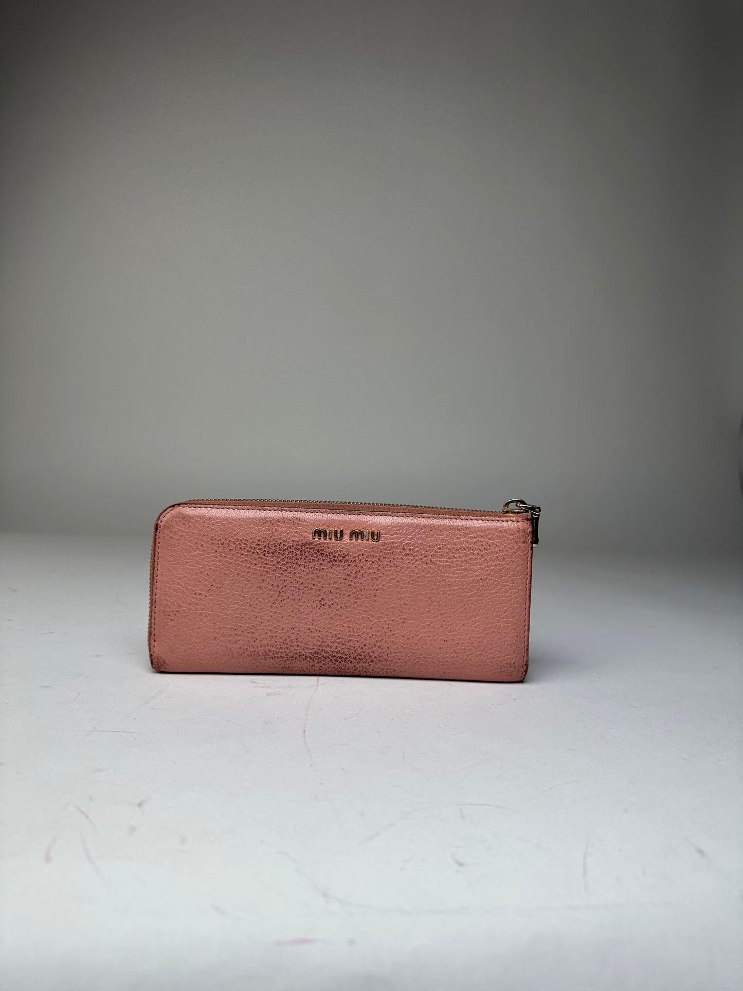 Vintage Miu Miu Studded Leather Zippy Wallet Pink