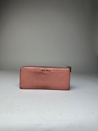Vintage Miu Miu Studded Leather Zippy Wallet Pink
