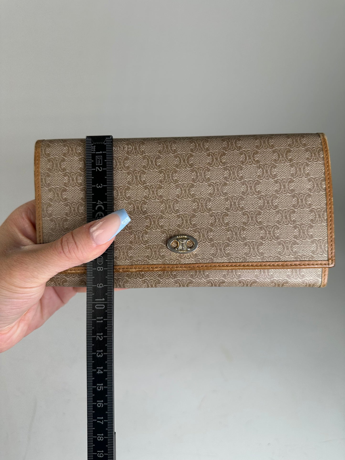 Vintage Celine Macadam Canvas Wallet Beige Tan