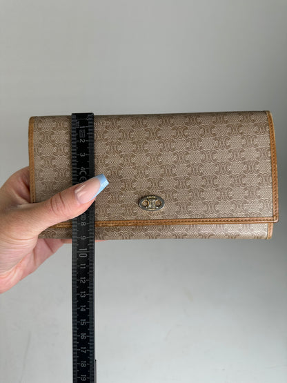 Vintage Celine Macadam Canvas Wallet Beige Tan
