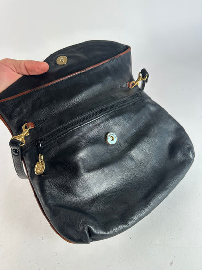 Vintage Celine Paris Leather Shoulder Crossbody Bag Black Brown