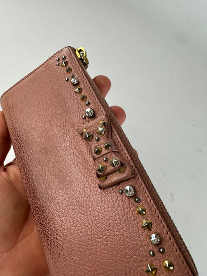 Vintage Miu Miu Studded Leather Zippy Wallet Pink