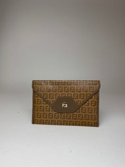 Vintage Fendi FF monogram Leather clutch brown