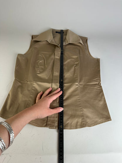 Vintage Burberry Sleeveless Cotton Blend Blouse Beige L