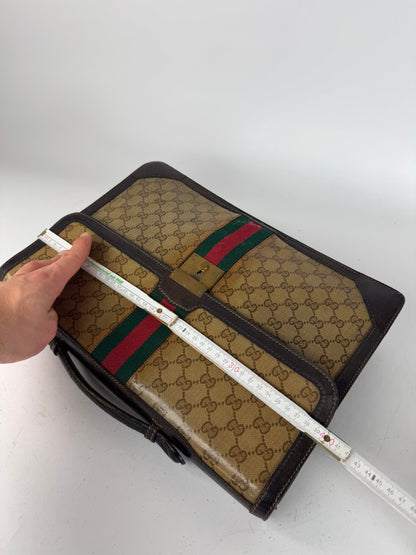 Vintage Gucci Monogram Leather Bruefcase Brown Golden