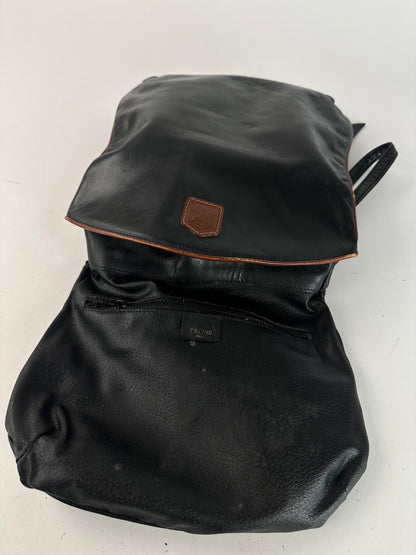Vintage Celine Paris Leather Shoulder Crossbody Bag Black Brown