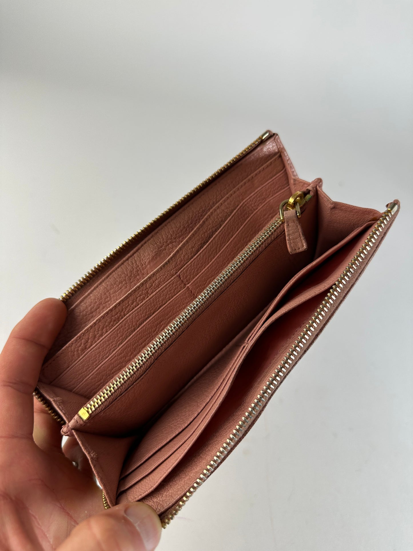 Vintage Miu Miu Studded Leather Zippy Wallet Pink