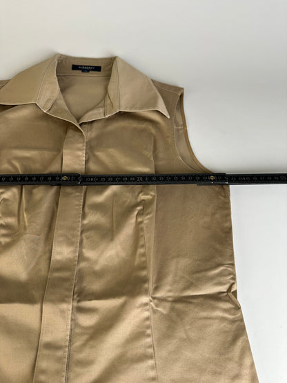 Vintage Burberry Sleeveless Cotton Blend Blouse Beige L