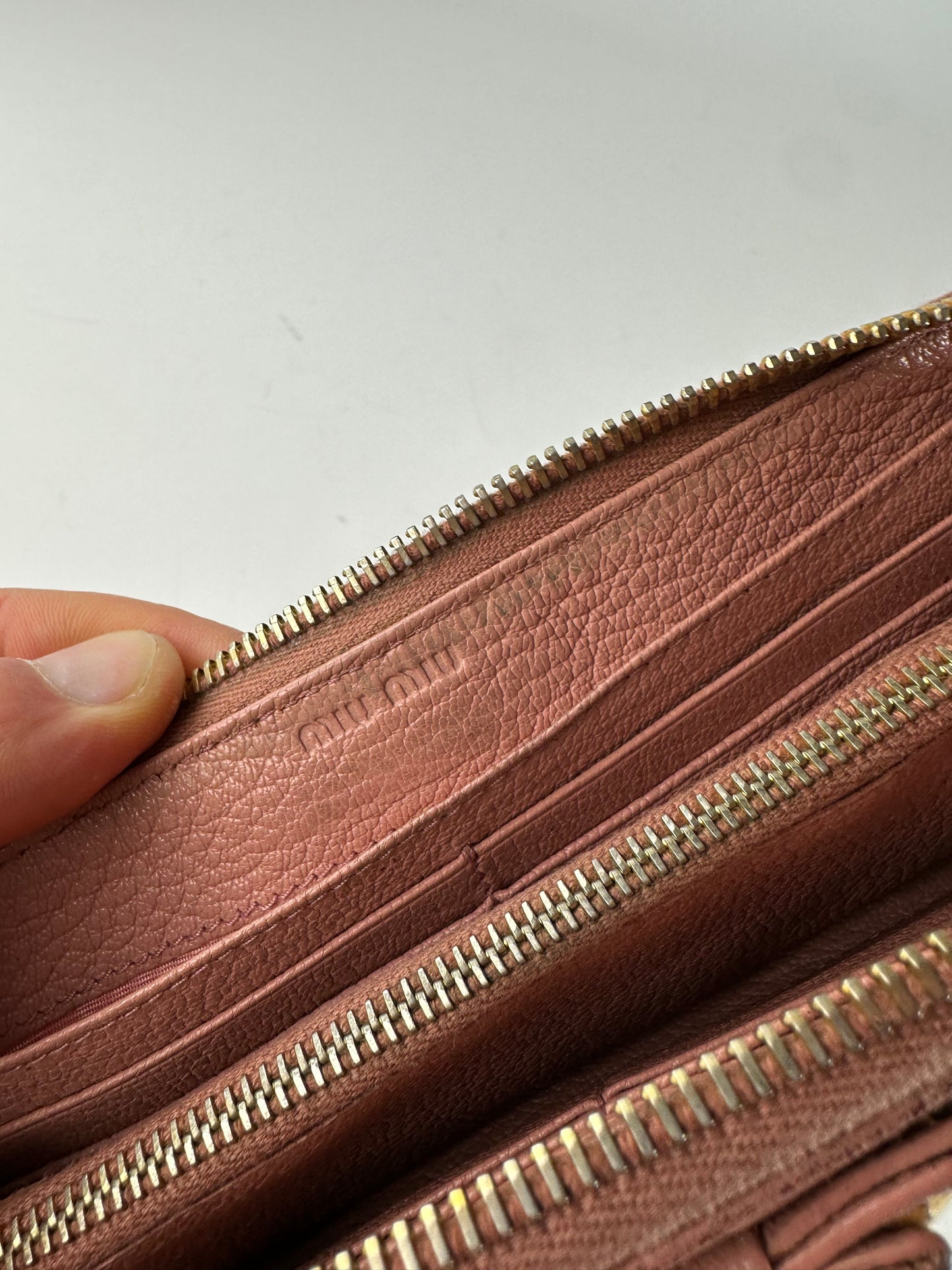 Vintage Miu Miu Studded Leather Zippy Wallet Pink