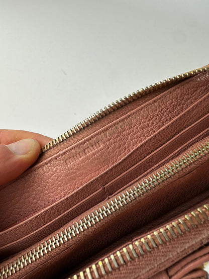 Vintage Miu Miu Studded Leather Zippy Wallet Pink