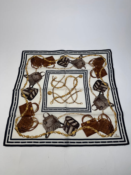 Vintage Fendi Abstract Scarf White Black Brown