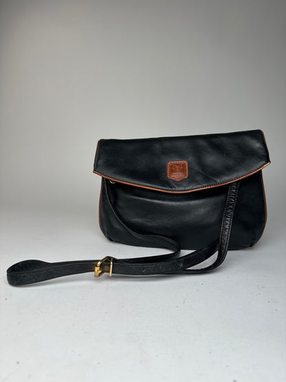 Vintage Celine Paris Leather Shoulder Crossbody Bag Black Brown
