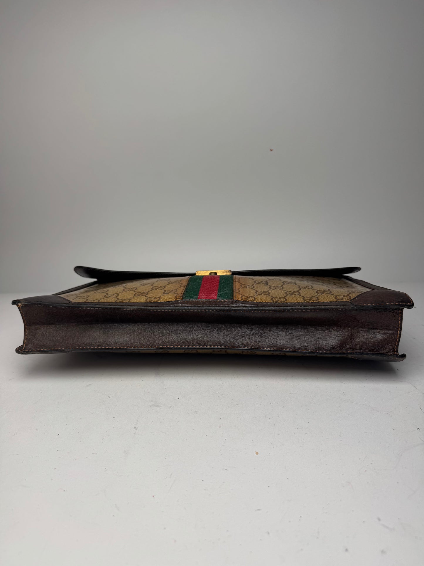 Vintage Gucci Monogram Leather Bruefcase Brown Golden