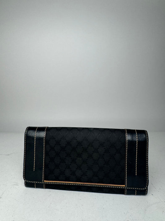 Vintage Celine Paris Monogram Leather Wallet Black