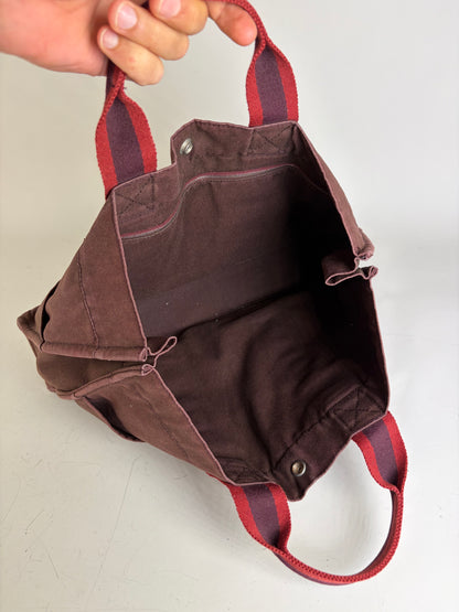 Vintage Hermes Canvas Tote Bag Burgundy Red Silver