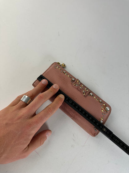 Vintage Miu Miu Studded Leather Zippy Wallet Pink