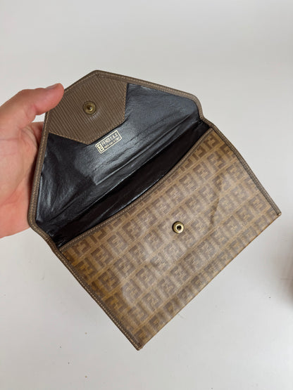 Vintage Fendi FF monogram Leather clutch brown