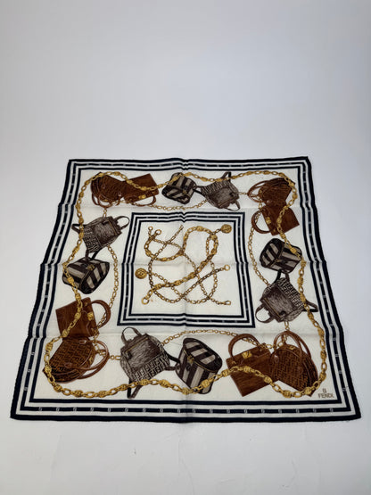 Vintage Fendi Abstract Scarf White Black Brown