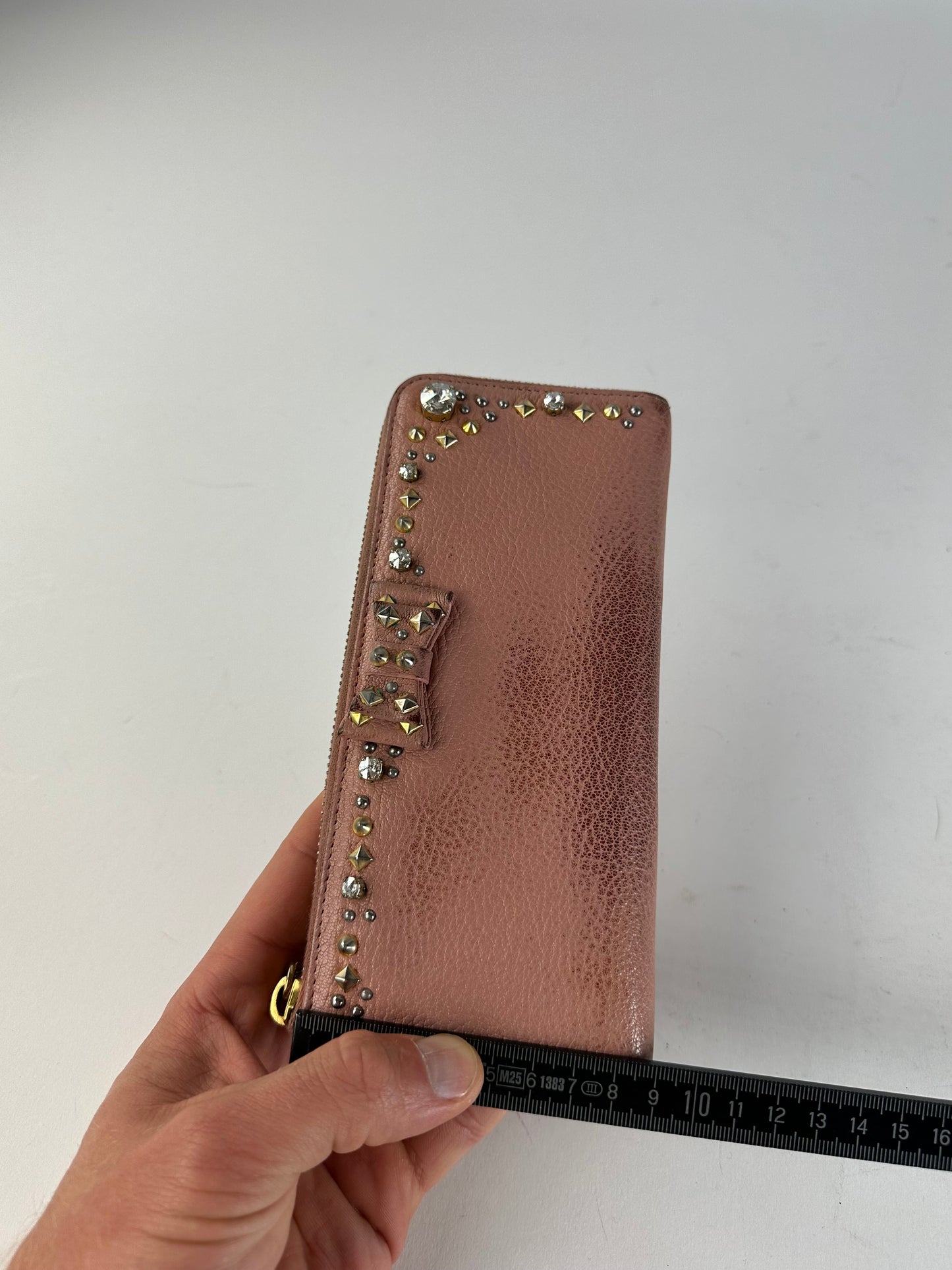 Vintage Miu Miu Studded Leather Zippy Wallet Pink