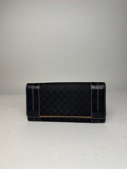 Vintage Celine Paris Monogram Leather Wallet Black