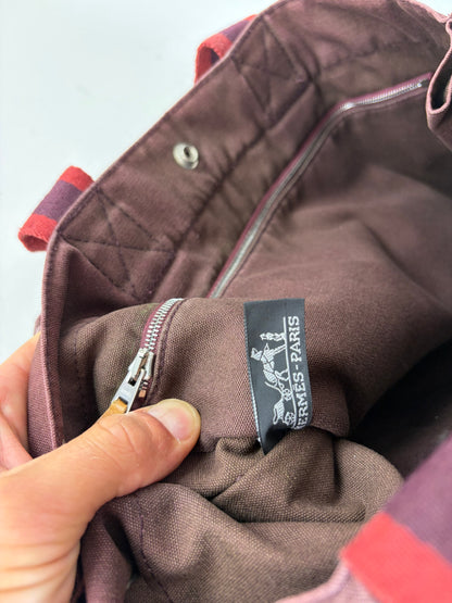 Vintage Hermes Canvas Tote Bag Burgundy Red Silver