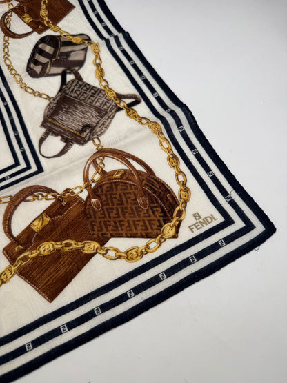 Vintage Fendi Abstract Scarf White Black Brown