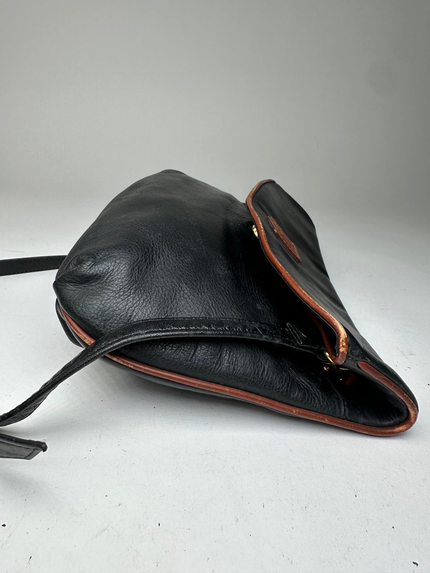 Vintage Celine Paris Leather Shoulder Crossbody Bag Black Brown