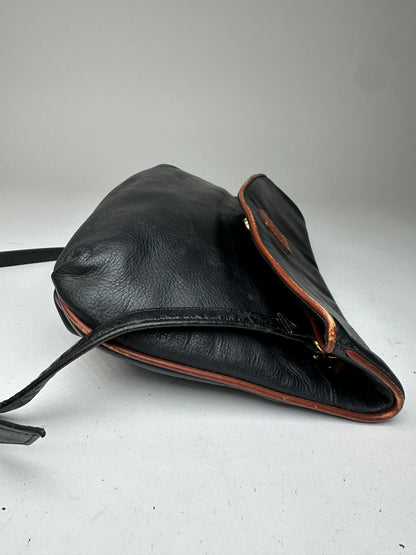 Vintage Celine Paris Leather Shoulder Crossbody Bag Black Brown