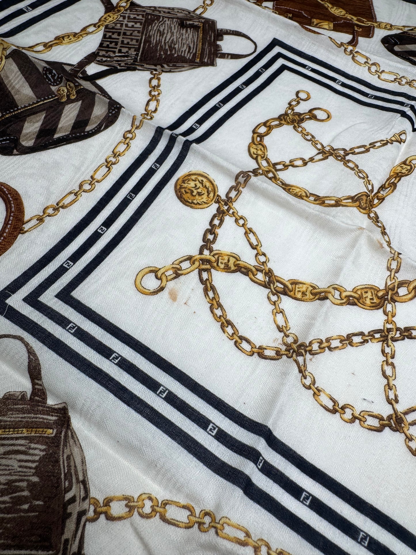 Vintage Fendi Abstract Scarf White Black Brown