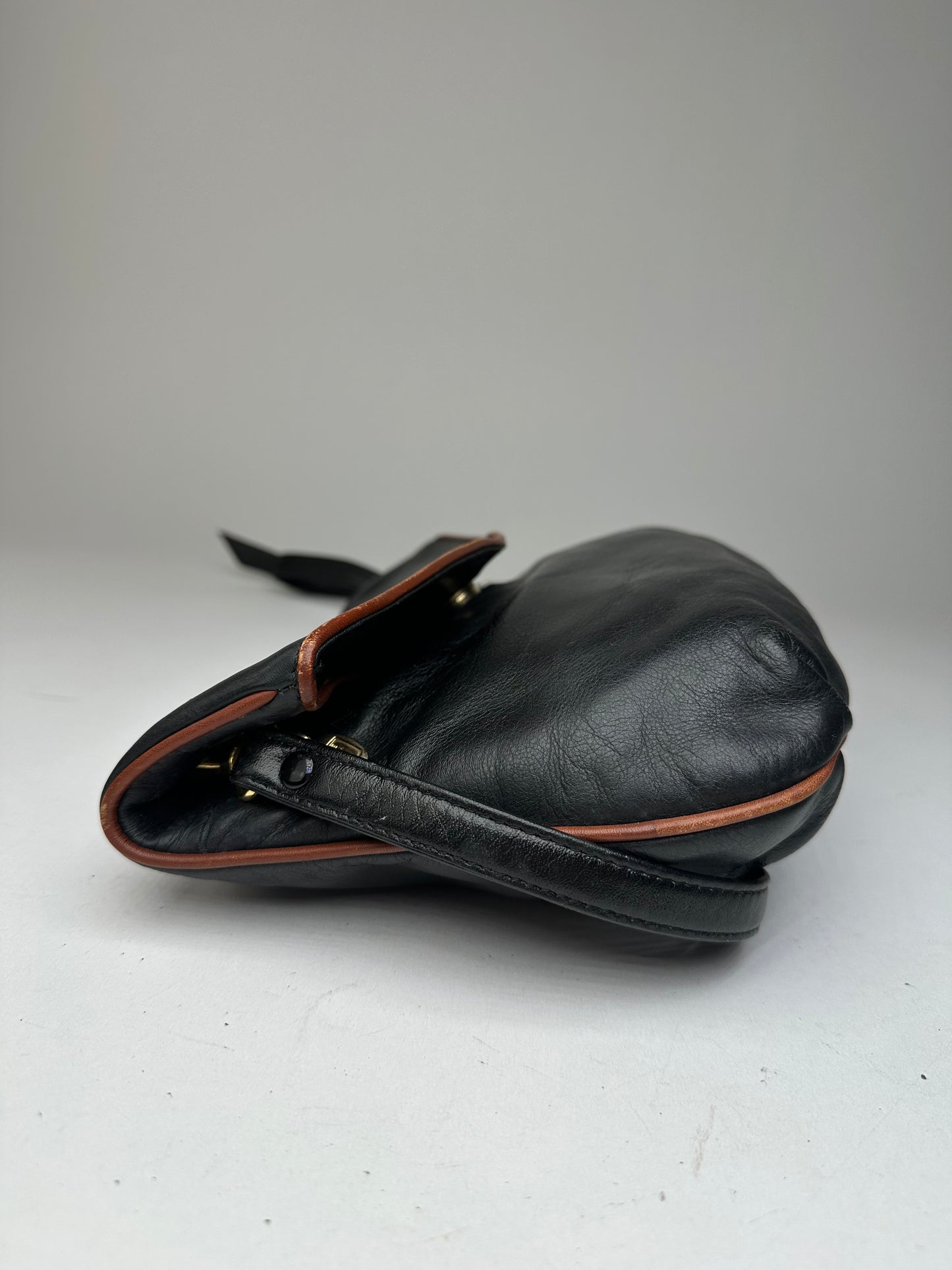 Vintage Celine Paris Leather Shoulder Crossbody Bag Black Brown