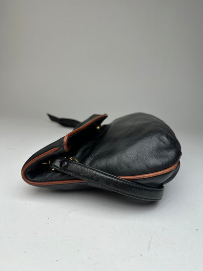 Vintage Celine Paris Leather Shoulder Crossbody Bag Black Brown