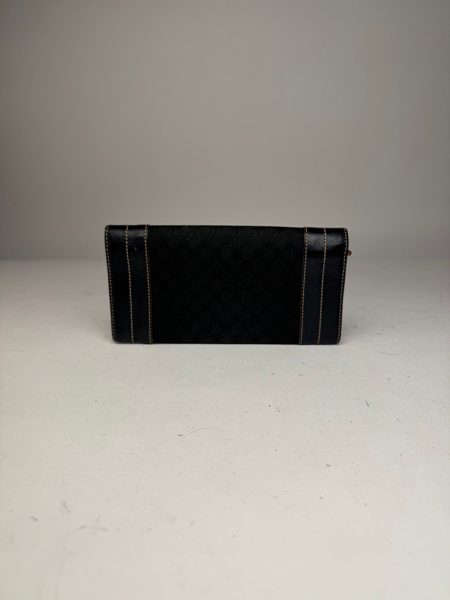 Vintage Celine Paris Monogram Leather Wallet Black