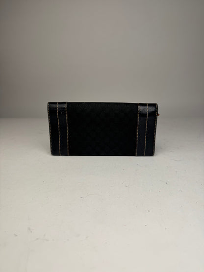 Vintage Celine Paris Monogram Leather Wallet Black