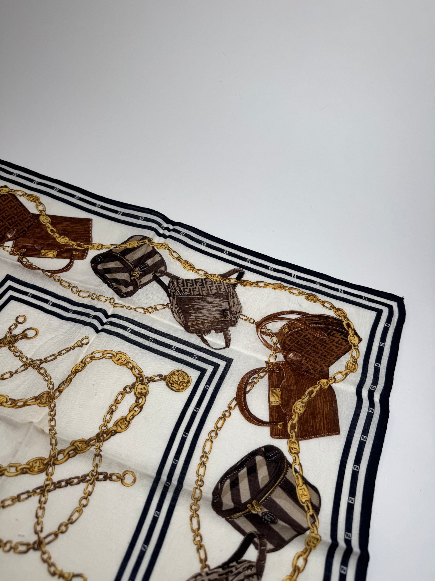 Vintage Fendi Abstract Scarf White Black Brown