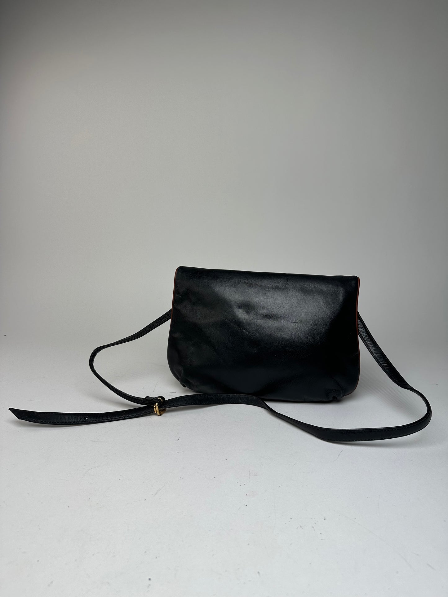 Vintage Celine Paris Leather Shoulder Crossbody Bag Black Brown