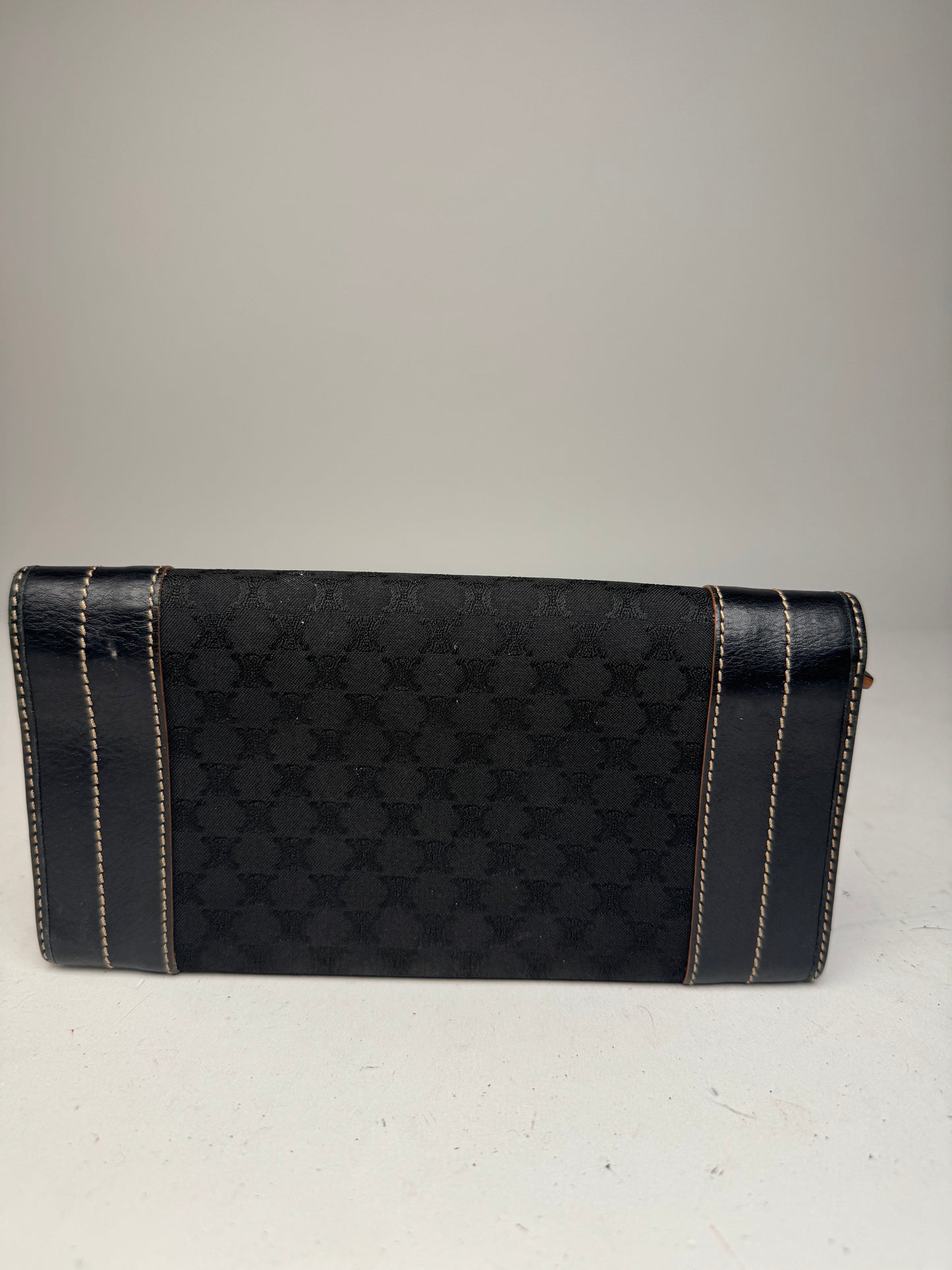 Vintage Celine Paris Monogram Leather Wallet Black