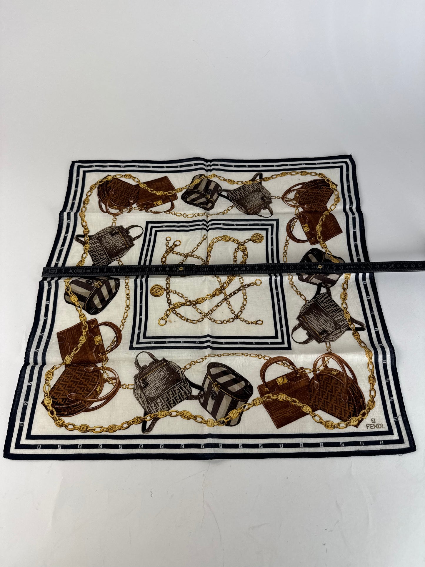 Vintage Fendi Abstract Scarf White Black Brown