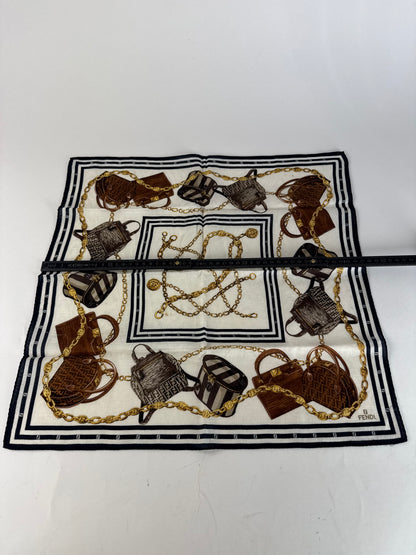 Vintage Fendi Abstract Scarf White Black Brown