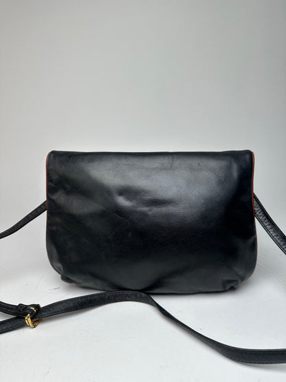 Vintage Celine Paris Leather Shoulder Crossbody Bag Black Brown