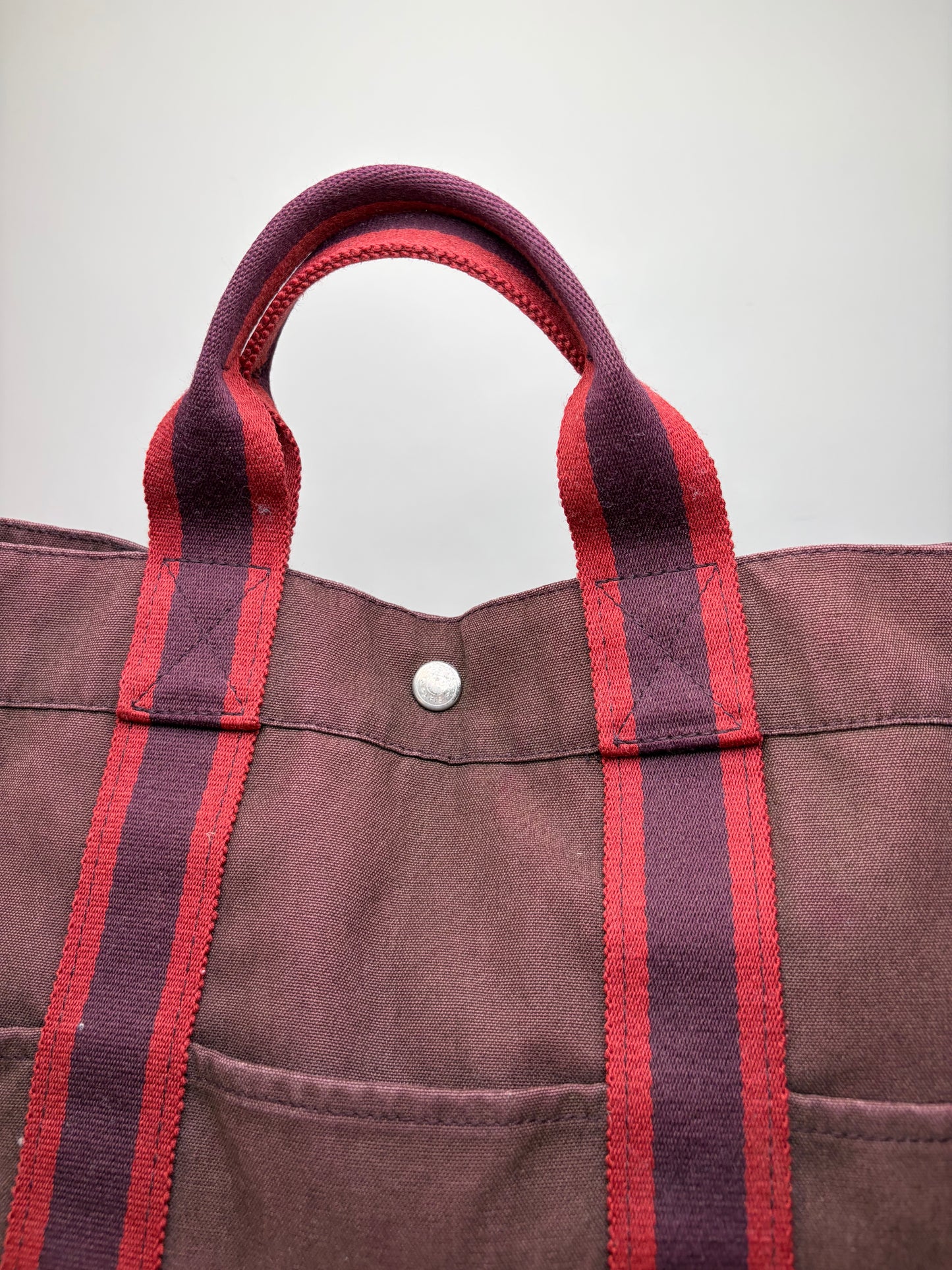 Vintage Hermes Canvas Tote Bag Burgundy Red Silver