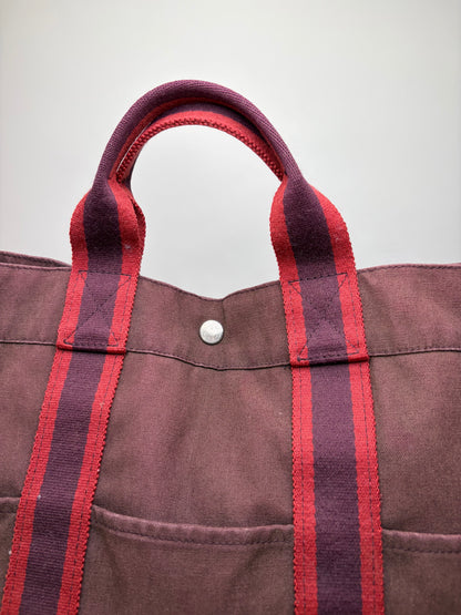 Vintage Hermes Canvas Tote Bag Burgundy Red Silver