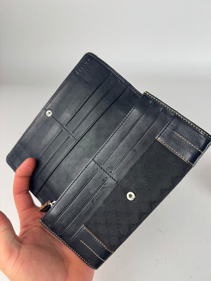 Vintage Celine Paris Monogram Leather Wallet Black