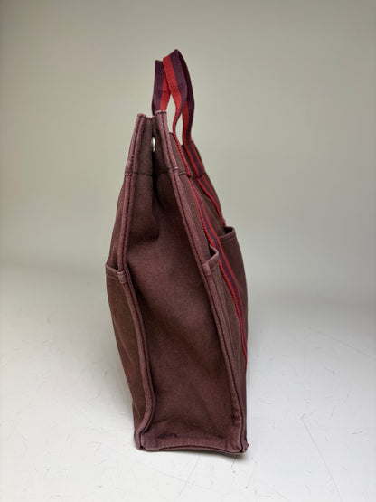 Vintage Hermes Canvas Tote Bag Burgundy Red Silver