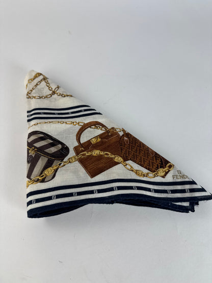 Vintage Fendi Abstract Scarf White Black Brown