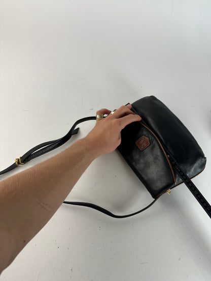Vintage Celine Paris Leather Shoulder Crossbody Bag Black Brown