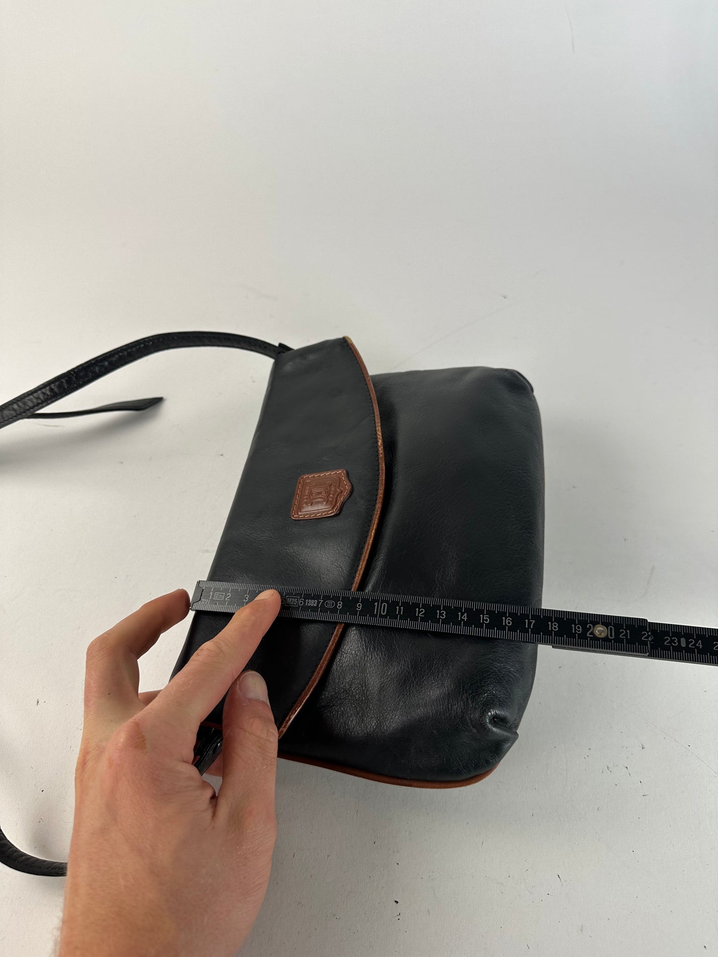 Vintage Celine Paris Leather Shoulder Crossbody Bag Black Brown